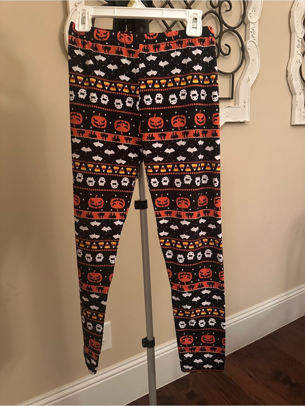 Poof! Halloween Print Leggings - Orange, Black & White